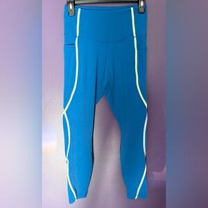 Vibrant Blue Leggings with Yellow and White Trim